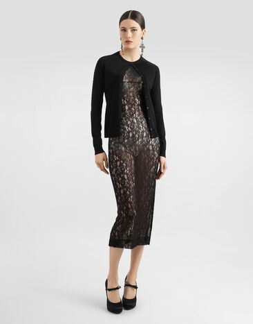 Dolce & Gabbana Robe mi-longue en dentelle florale Noir F6TUSTFLUCN