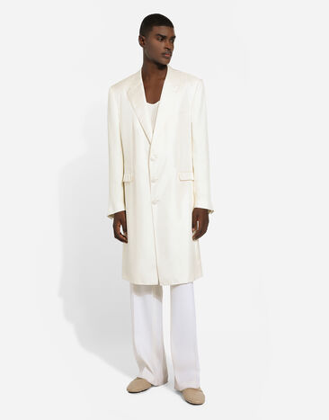 Dolce & Gabbana Einreihiger Mantel aus Seidentwill White G044UTFU1S4