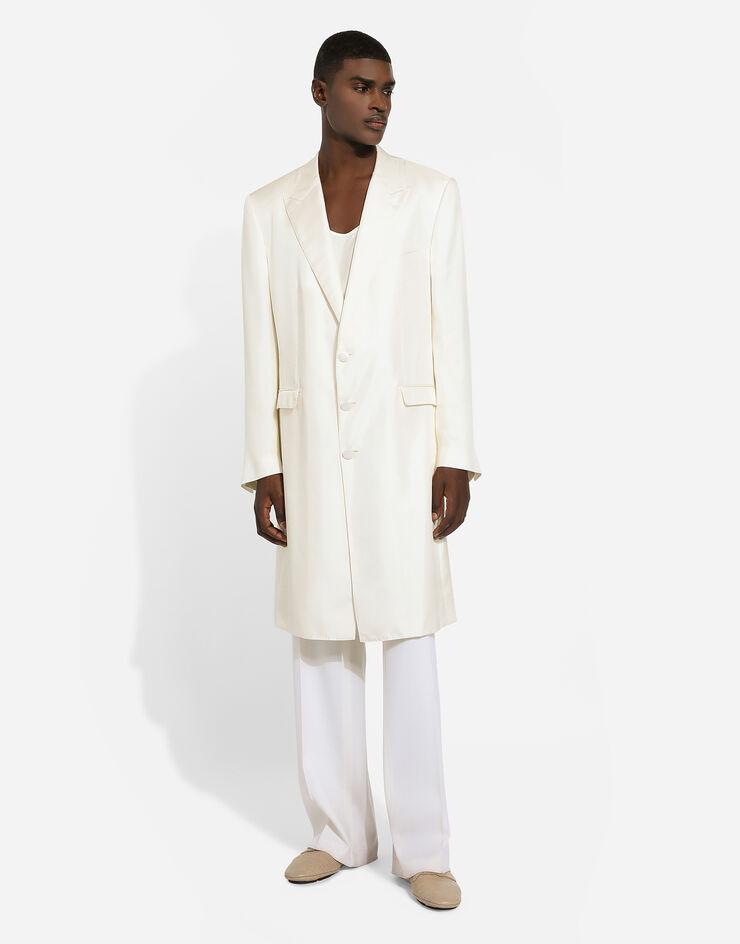 Dolce & Gabbana Einreihiger Mantel aus Seidentwill White G044UTFU1S4