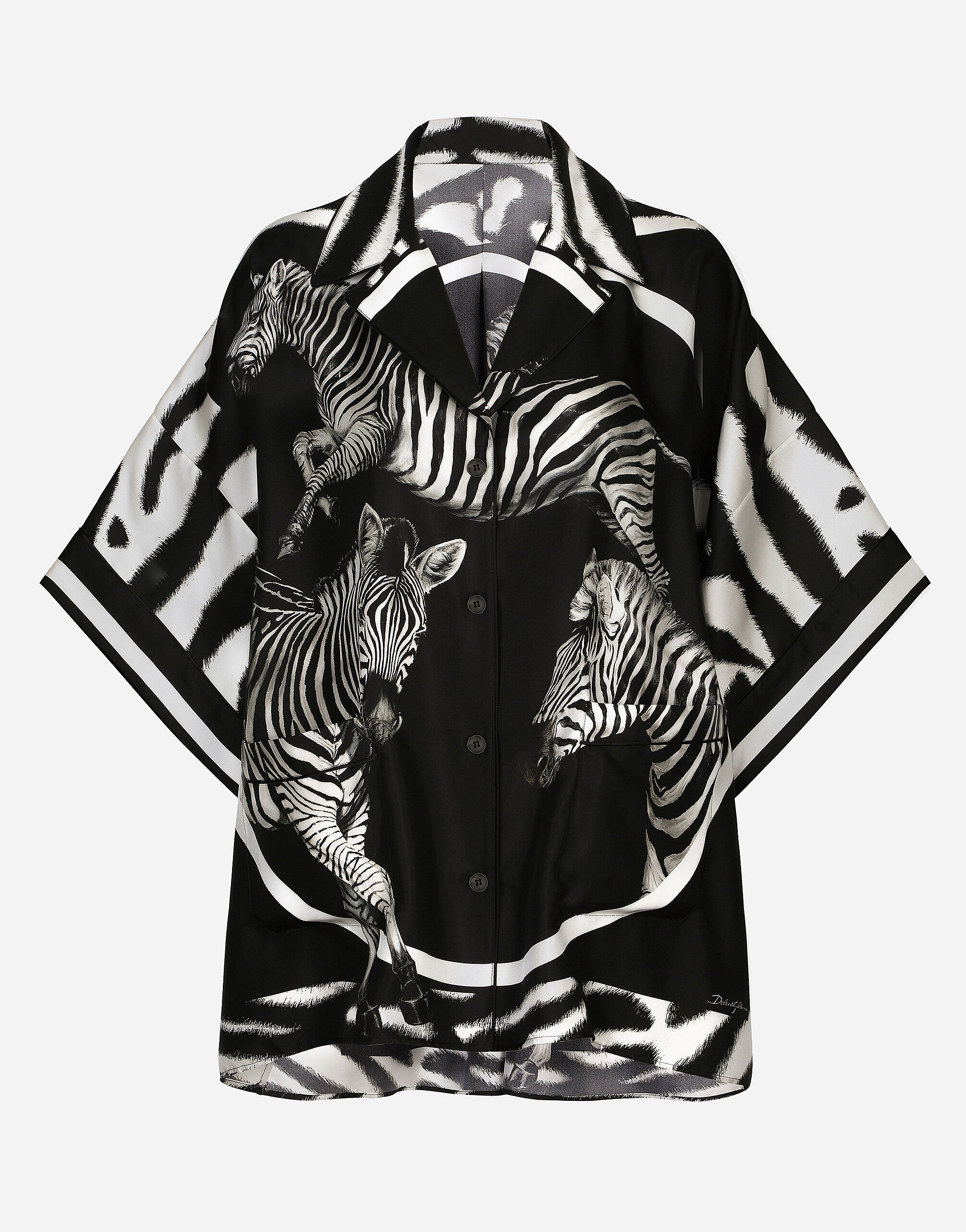 Dolce & Gabbana Short-sleeved twill shirt with zebra print Multicolor FXJ33TJEMO9
