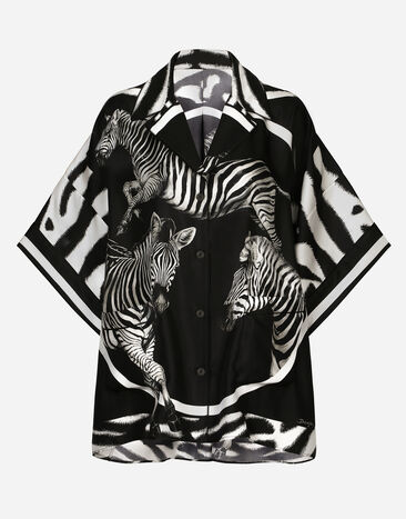 Dolce & Gabbana Short-sleeved twill shirt with zebra print Multicolor F5P78THI1DX