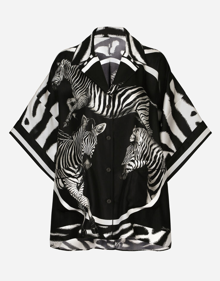 Dolce & Gabbana Short-sleeved twill shirt with zebra print Multicolor F5P78THI1DX