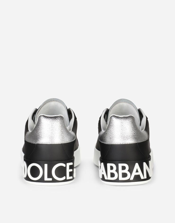 Dolce & Gabbana Сникеры Portofino из телячьей кожи с эффектом наппы ЧЕРНЫЙ/СЕРЕБРИСТЫЙ CK1587AH527