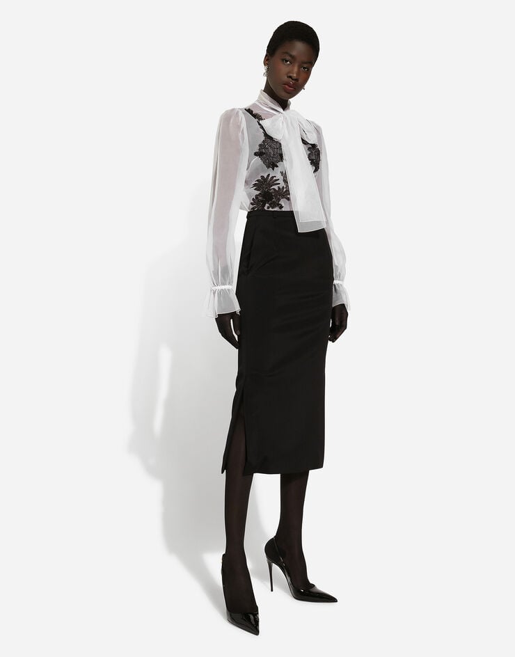 Dolce & Gabbana Organza pussy-bow shirt with lace appliqués White F5L23TGDB8Q