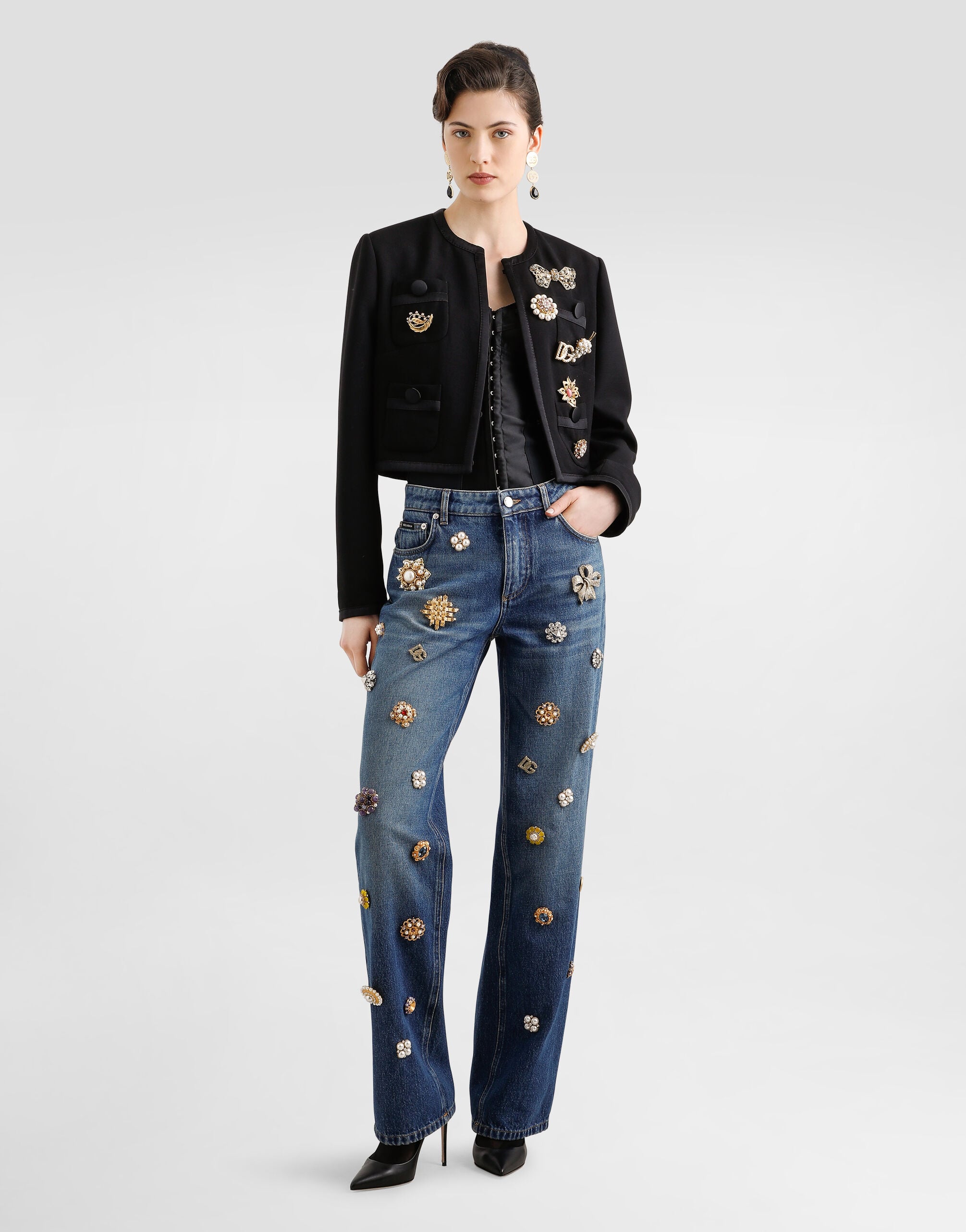 Blackのウィメンズ Double crêpe wool jacket | Dolce&Gabbana®
