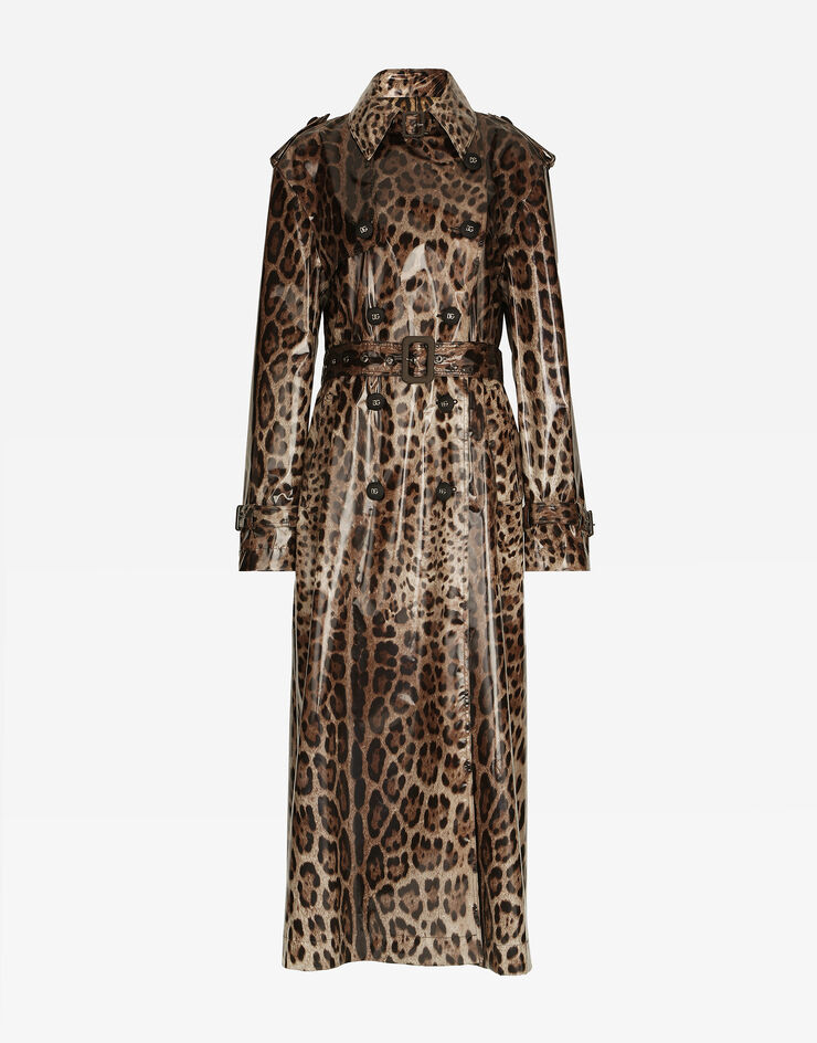 Dolce&Gabbana Trenchcoat aus beschichtetem Satin mit Leoprint Animal-Print F0V9HTFSSKF