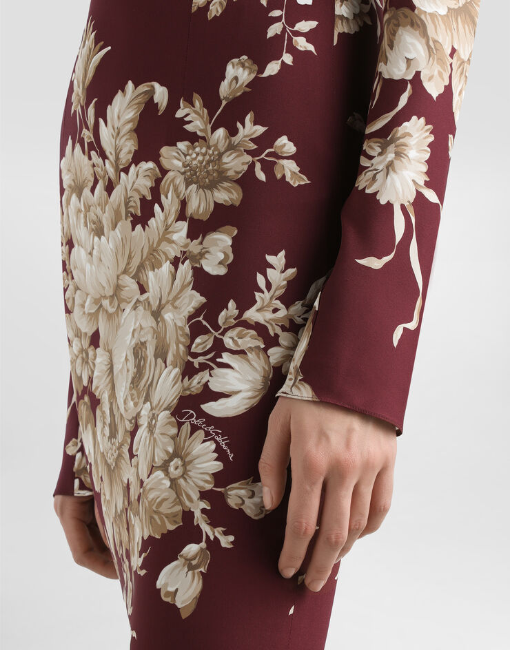 Dolce & Gabbana Kleid aus Charmeuse mit Rosenprint Drucken F6TMRTFSA7Y