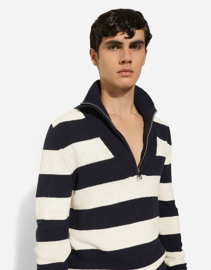 Dolce & Gabbana Striped cotton pullover with zipper Multicolor GXZ10TJFMY6