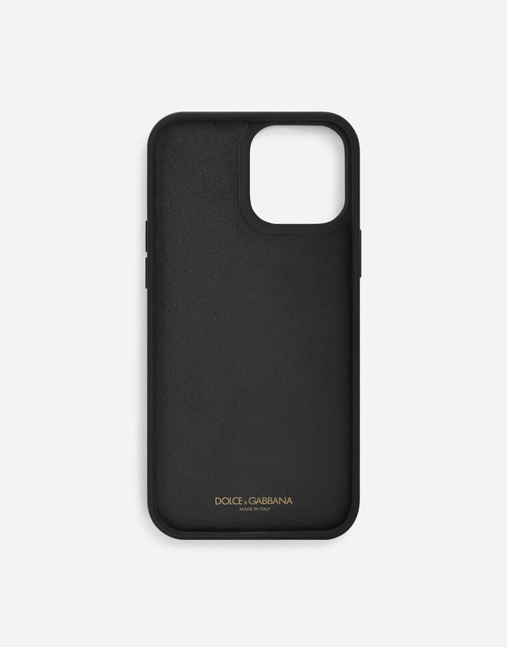 Dolce & Gabbana Coque pour iPhone 13 Pro Max en cuir de veau avec plaquette à logo Noir BP3136AG219