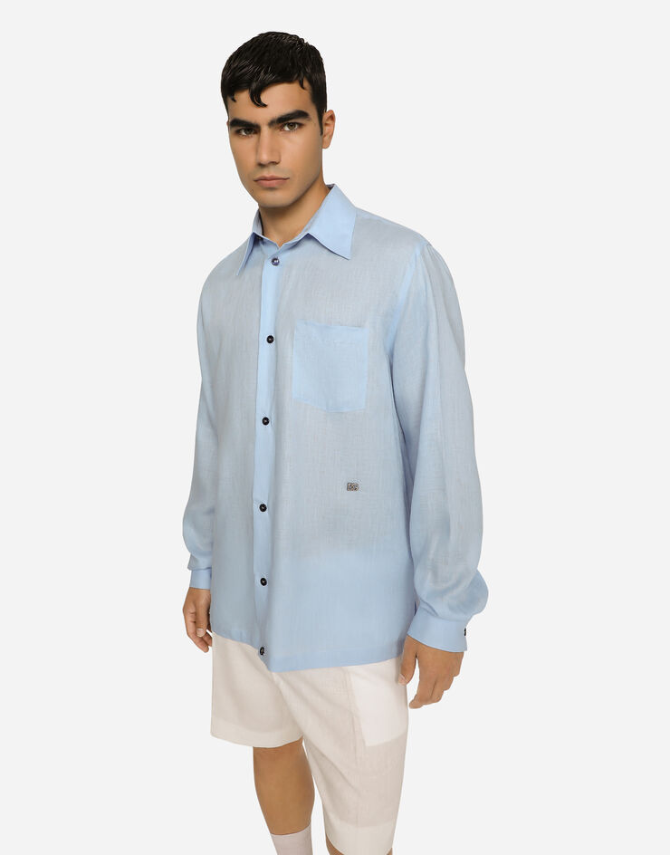 Dolce & Gabbana Linen Hawaiian shirt with DG hardware Azure G5KJ0TGG866
