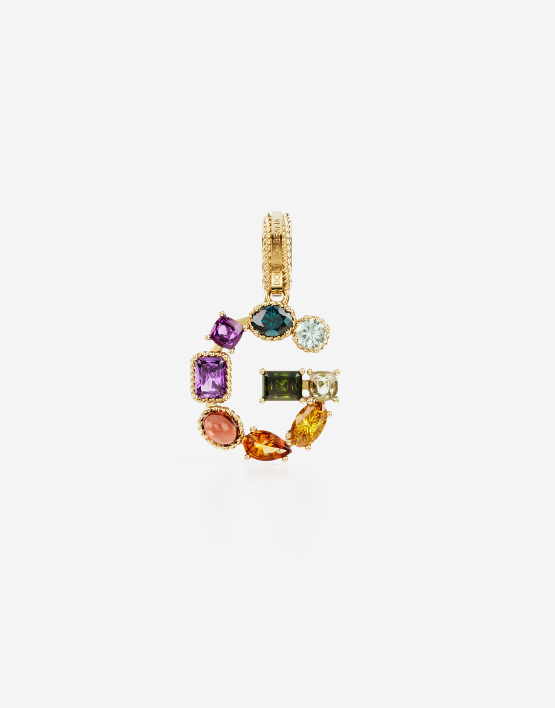 Gems Lettering Charm G Lettering 18kt yellow gold and multicolored gems in Gold for ...