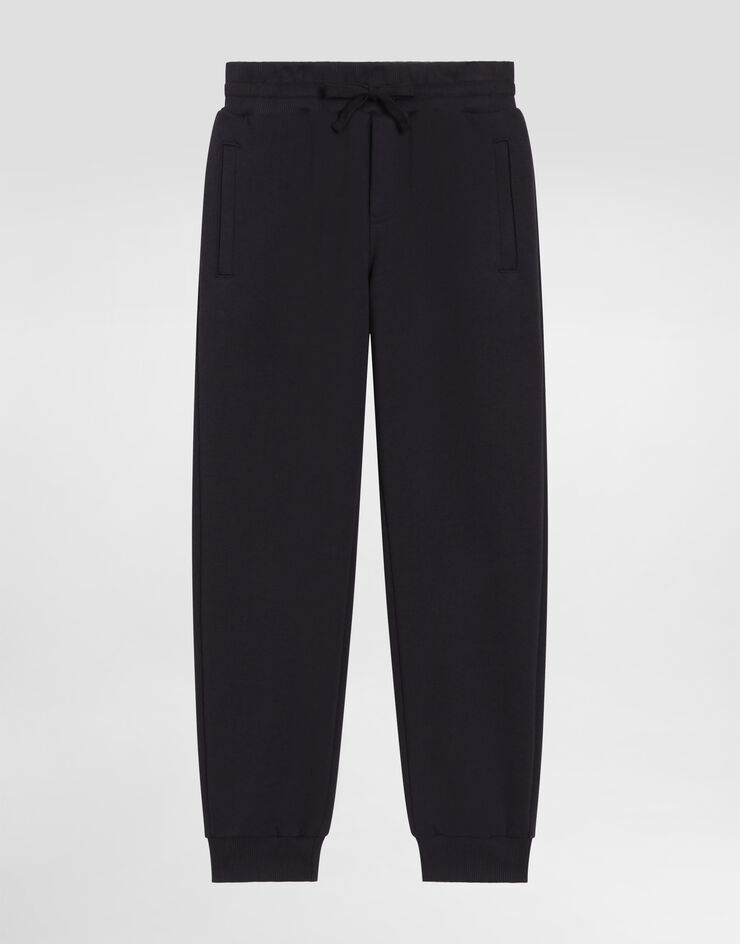 Dolce & Gabbana Fleece trousers with logo plate Blue L4JPT0G7P1V