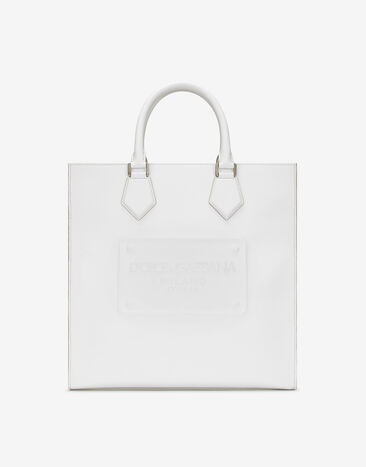 Dolce & Gabbana Calfskin tote bag with raised logo Blue GP01QTFURHJ