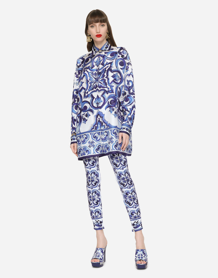 Dolce & Gabbana Рубашка из шелкового твила с принтом майолики разноцветный F5J06THI1BN