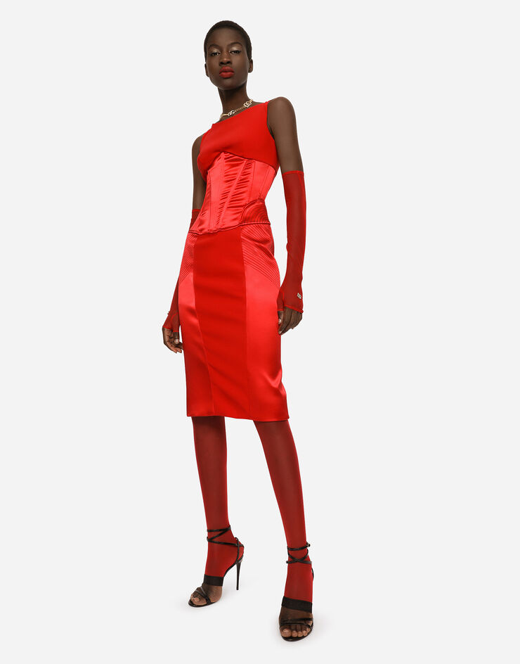 Dolce & Gabbana Vestido longuette de raso y cady Rojo F6AWOTFURAD