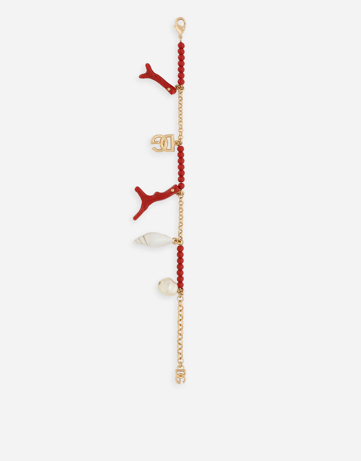 Dolce & Gabbana Bracciale con logo DG e charms conchiglie e corallo Oro WBQ6C4W1111