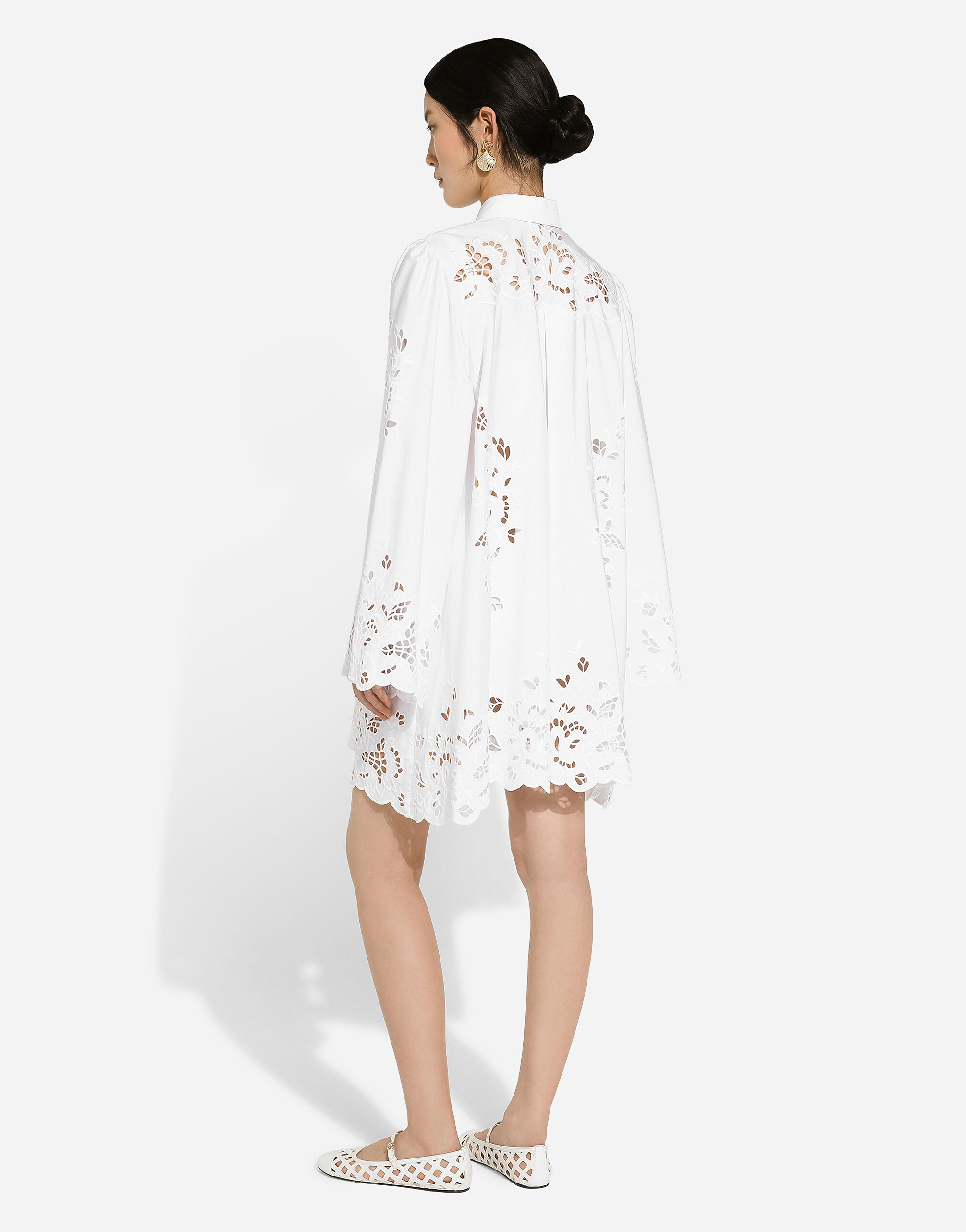 Cotton shirt dress with cut-out detailing in White for Women