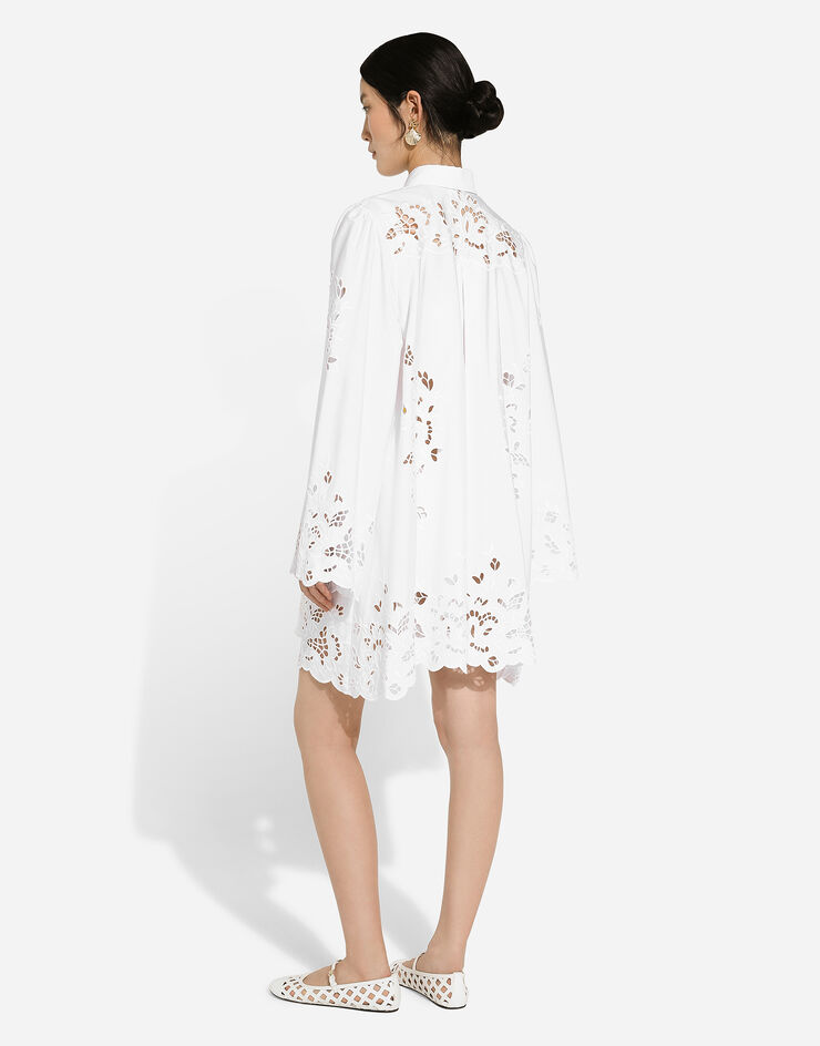 Dolce & Gabbana Robe-chemise en coton avec broderie ajourée Blanc F6JMIZGDCJL