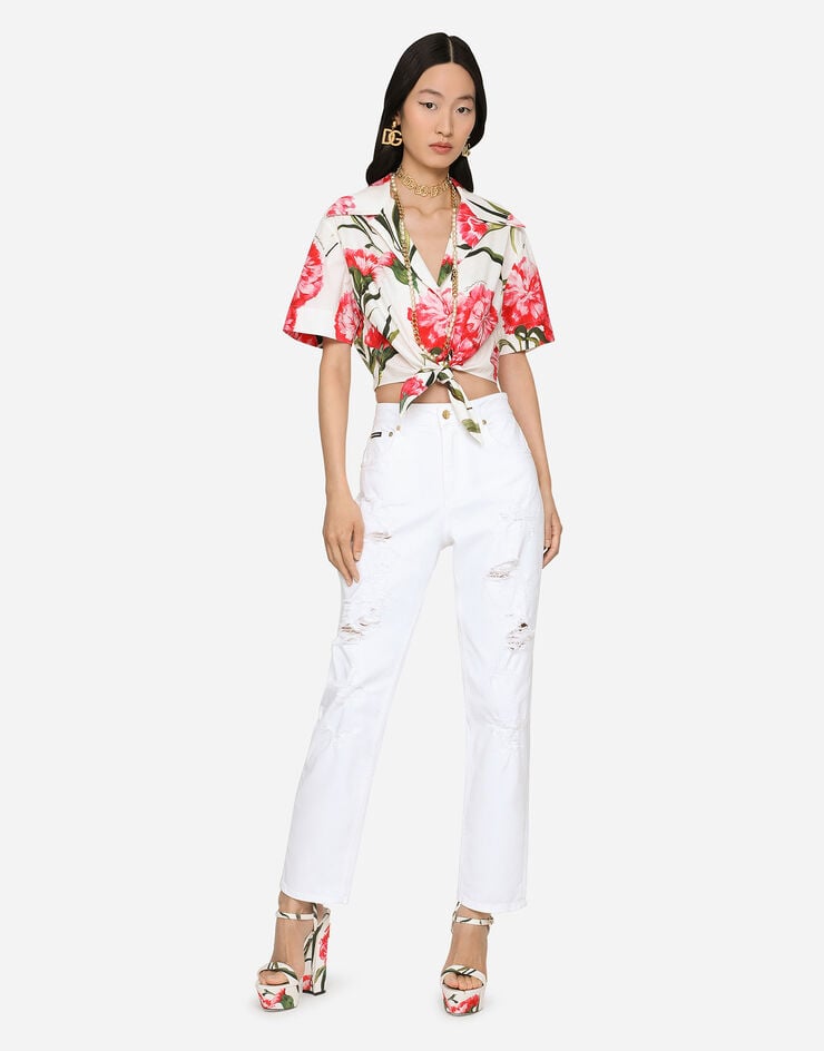 Dolce & Gabbana Vaqueros boyfriend de denim blanco con detalles rotos Multicolor FTAIADG8EY8