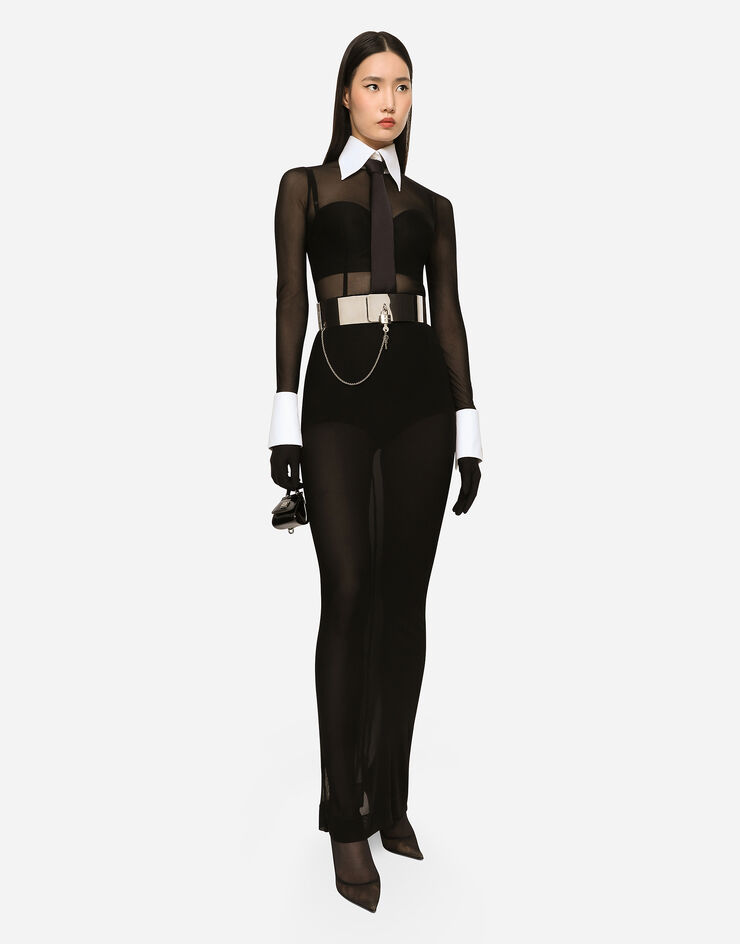 Dolce & Gabbana 새틴 & 마르키제트 쇼트 코르셋 블랙 F7ZH3TG9826