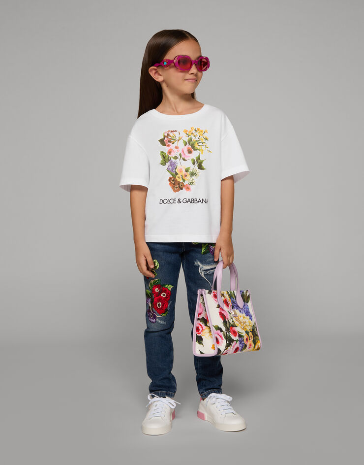 Dolce & Gabbana Camiseta de punto con estampado de flores mixtas Blanco L5JTHWG7M1Y