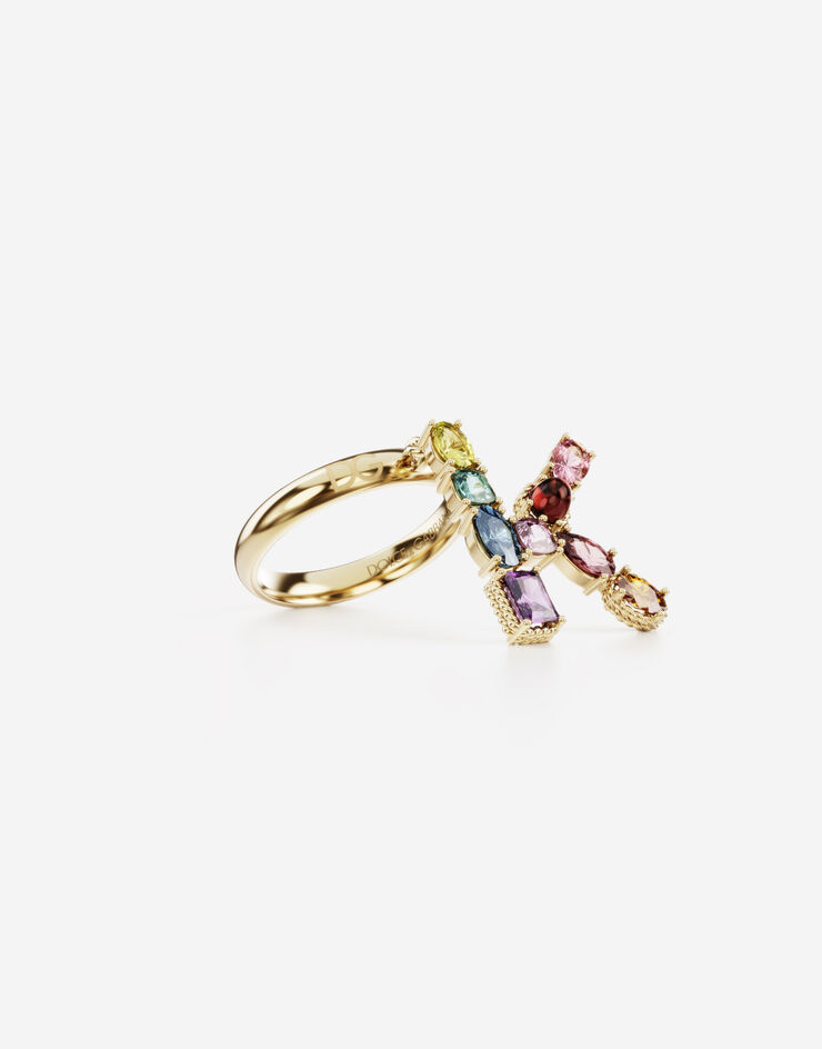Dolce & Gabbana Rainbow alphabet K ring in yellow gold with multicolor fine gems Gold WRMR1GWMIXK
