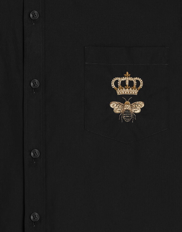 Dolce & Gabbana Cotton Martini-fit shirt with embroidery Black G5JG4ZFU5EW