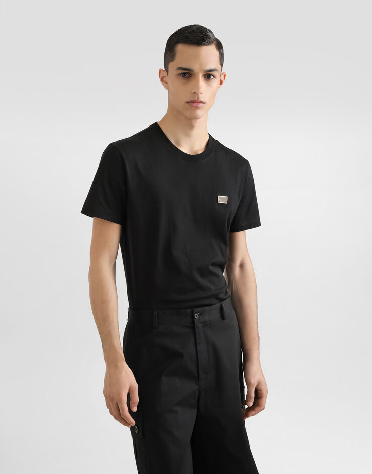 Dolce & Gabbana ロゴプレート コットン Tシャツ ブラック G8RN8TG7N7A