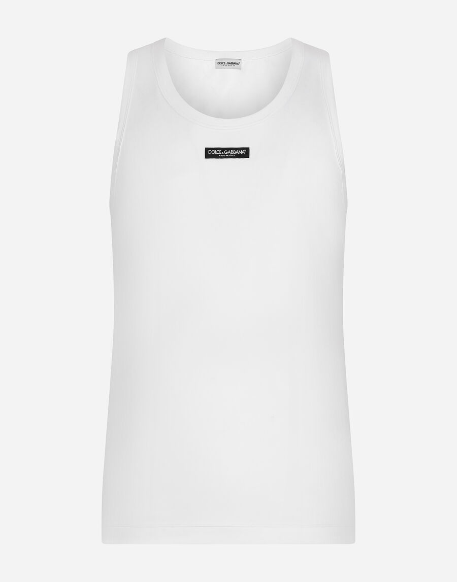Two-way stretch cotton tank top with logo label