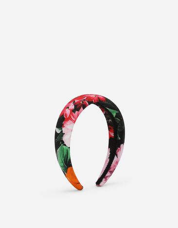 Dolce & Gabbana Viyella hairband with floral print over a black background Print L53DX7FS8DD