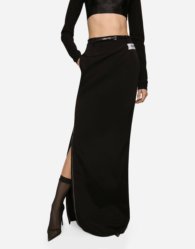 Dolce & Gabbana KIM DOLCE&GABBANA Long cady skirt with side zippers and slit Black F4CLWTFURLE