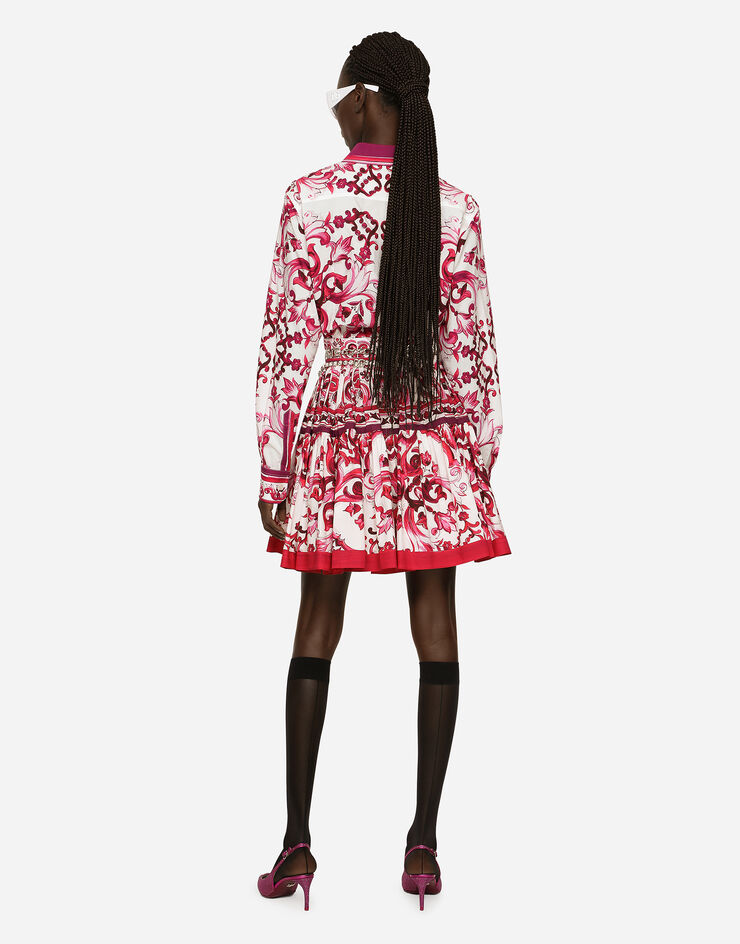 Dolce&Gabbana Camicia in popeline stampa maiolica Multicolore F5J51THH5AW