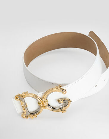 Dolce & Gabbana Leather belt with baroque DG logo White BE1517AZ831