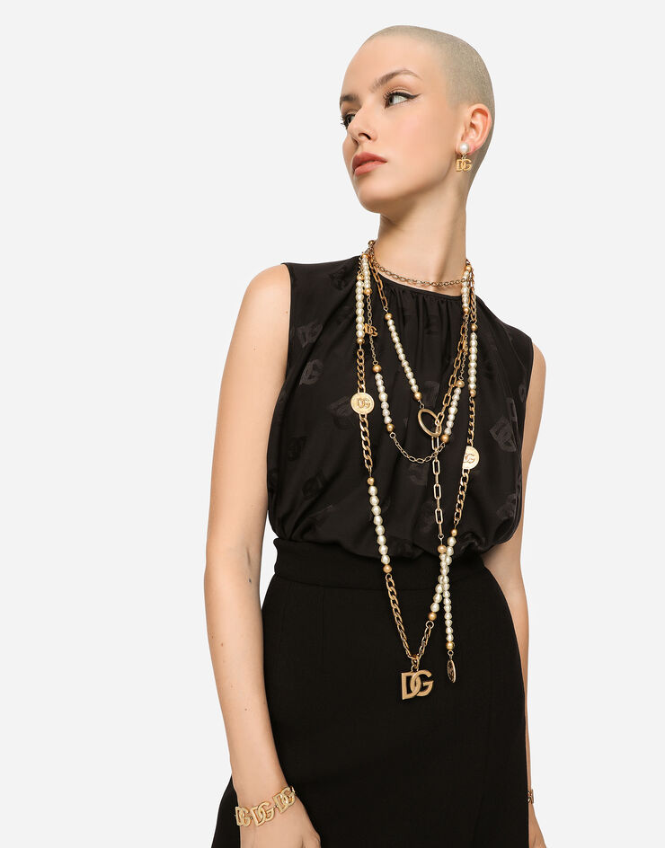 Dolce & Gabbana Top sin mangas de seda con motivo integral del logotipo DG Negro F771YTFJ1JO