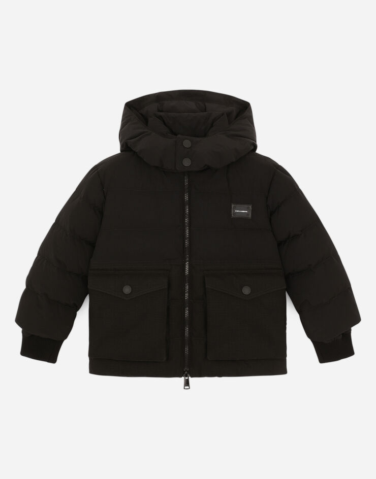 Dolce & Gabbana Hooded nylon down jacket Black L4JB3AG7A5Y