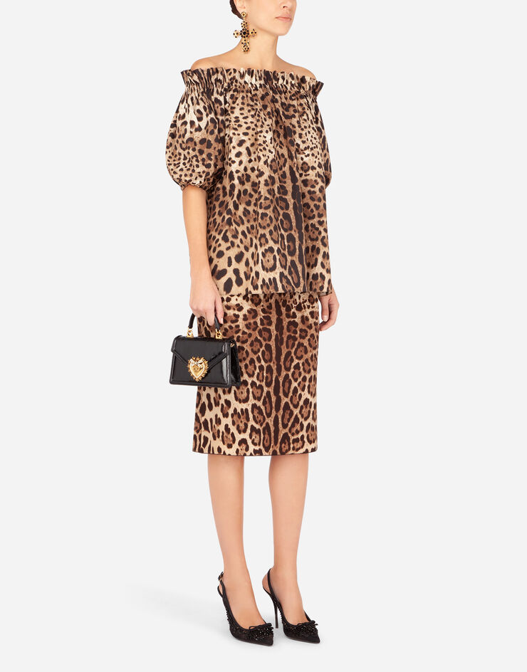 Dolce & Gabbana Leopard-print charmeuse calf-length pencil skirt 动物纹印花 F4BMQTFSADD