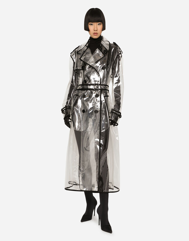 Dolce & Gabbana KIM DOLCE&GABBANA Trenchcoat aus PVC mit Paspelierung in Kontrastfarbe Transparent F0C2QTFUSKE