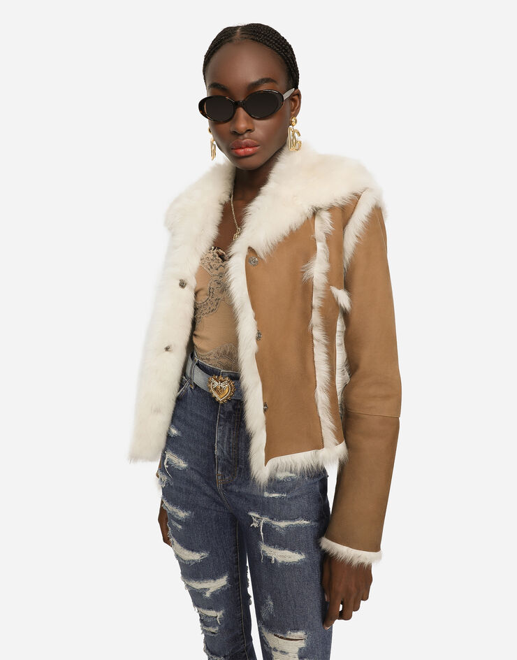 Dolce&Gabbana Short shearling jacket Beige F26V1LFUP7Y