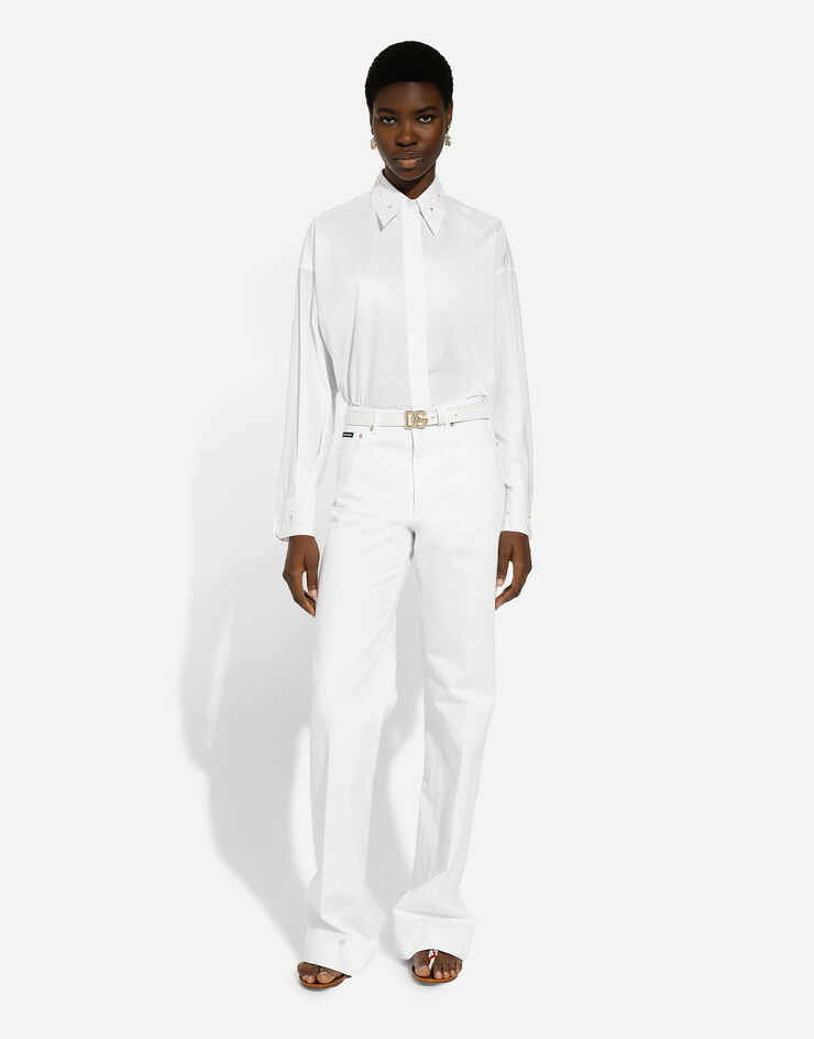 Dolce & Gabbana Camicia maniche lunghe in cotone con colletto ricamato Bianco F5N86ZFU5GK