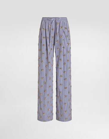 Dolce & Gabbana Poplin trousers with floral embroidery Multicolor FTDJDZGDDSB