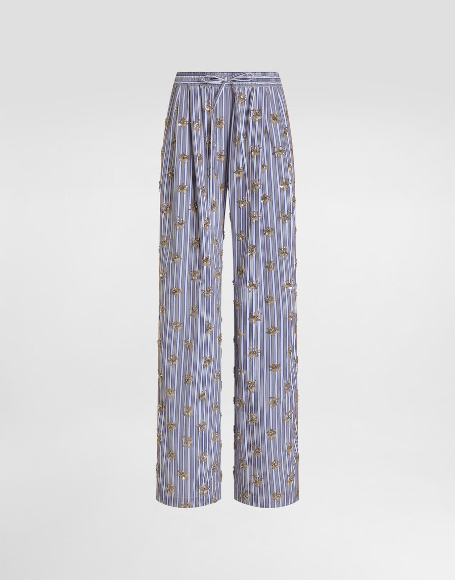 Poplin trousers with floral embroidery