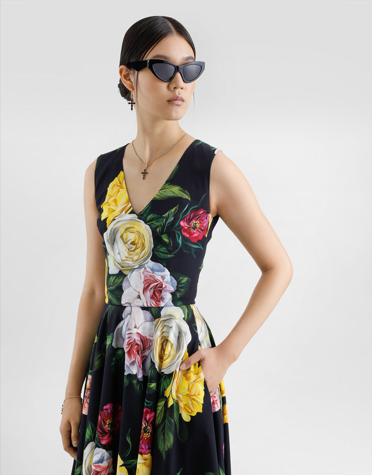 Dolce & Gabbana Peony and rose-print cady calf-length dress with circle skirt Print F6TLCTFSRPH