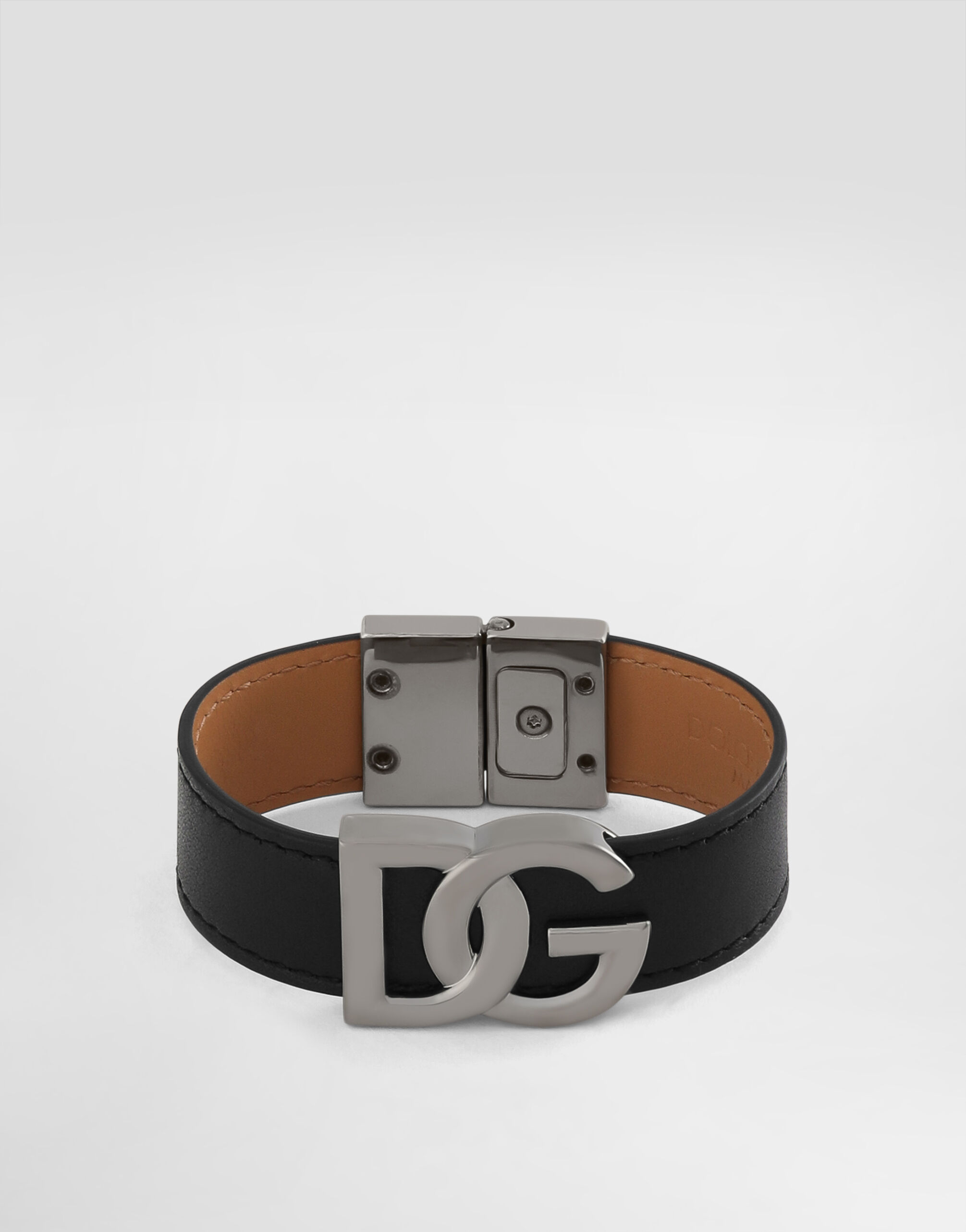 Dolce & Gabbana Bracciale in pelle di vitello con logo DG Nero BJ0820AP599