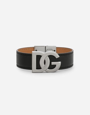 Dolce & Gabbana Bracelet en cuir de veau à logo DG Noir BJ0820AP599