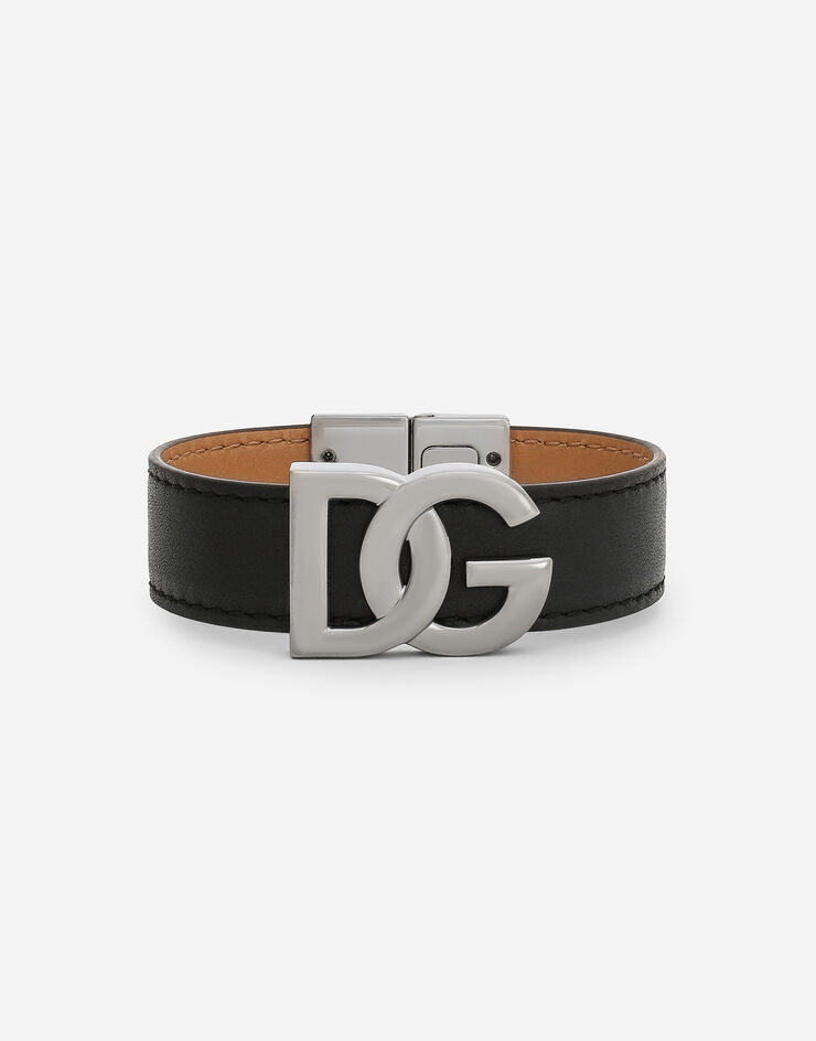 Dolce & Gabbana Bracelet en cuir de veau à logo DG Noir BJ0815AP599