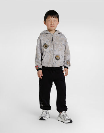Dolce & Gabbana Sweat-shirt chiné à capuche et imprimé carte géographique Multicolor L4JWKLII7IY