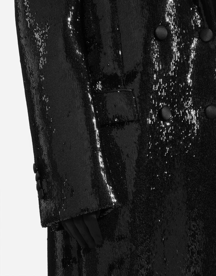 Dolce & Gabbana 微型亮片刺绣双排扣大衣 黑 F0W1ATFLGAF
