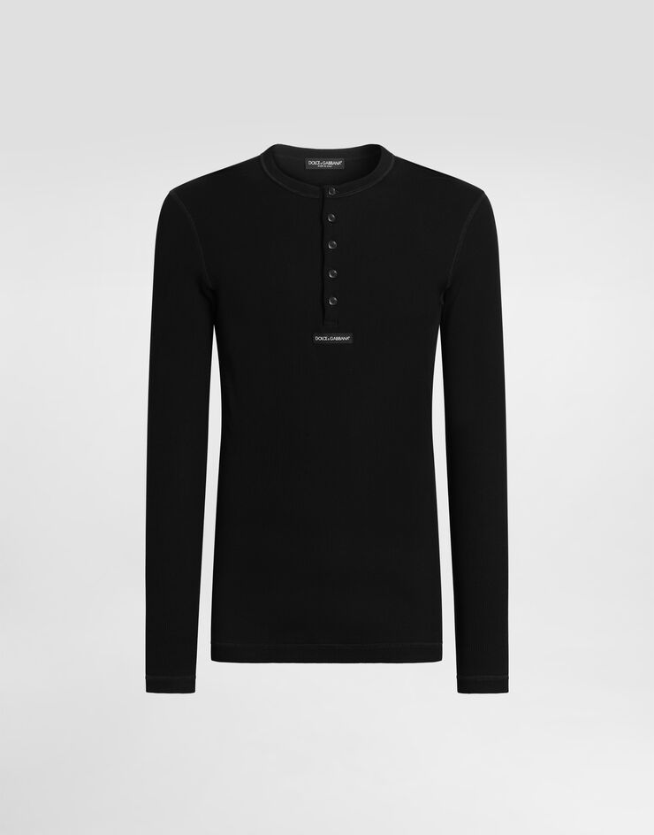 Dolce & Gabbana Serafino jersey t-shirt with logo Dolce & Gabbana Serafino jersey t-shirt with logo Black G8SC4TG7P3I