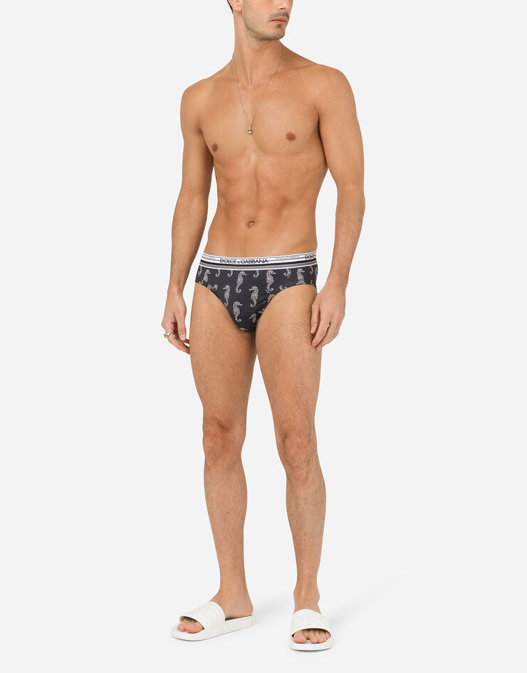 Dolce & Gabbana Medium cotton briefs with seahorse print BLUE M3A01JFS7FO