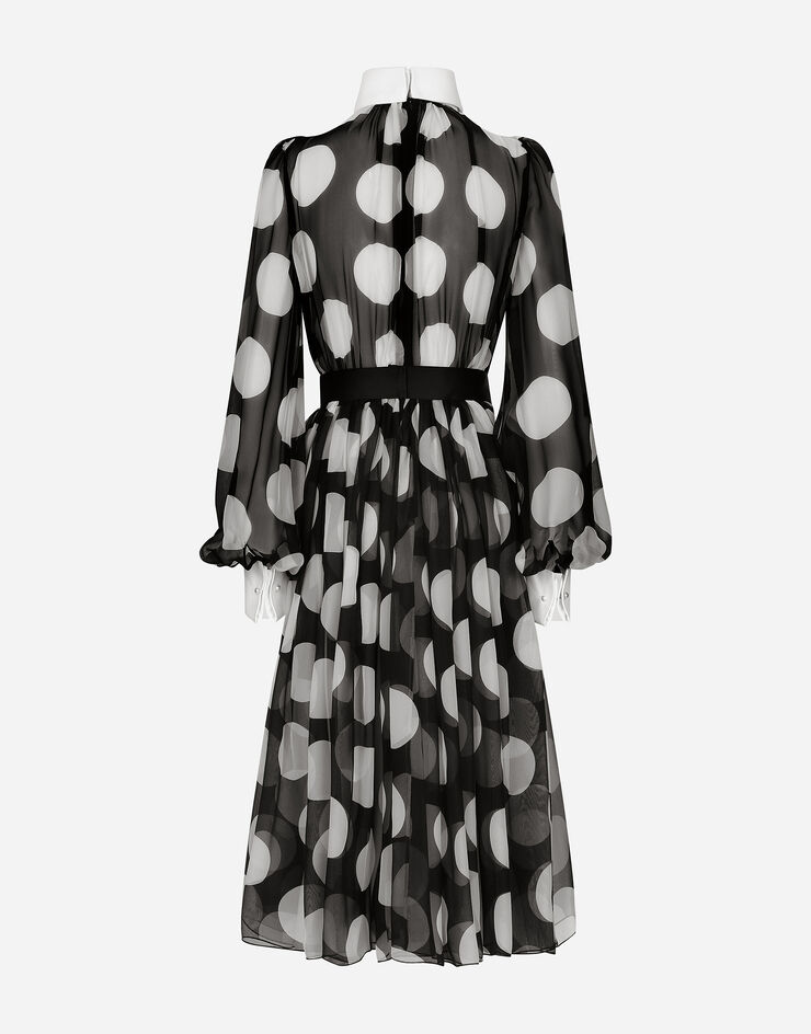 Dolce & Gabbana Polka-dot chiffon calf-length dress with piqué details Print F6JGHTHS10S